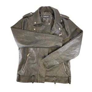 Fahsyee Womens Black Faux Leather Moto Biker Jacket Size S Asymmetrical Zip